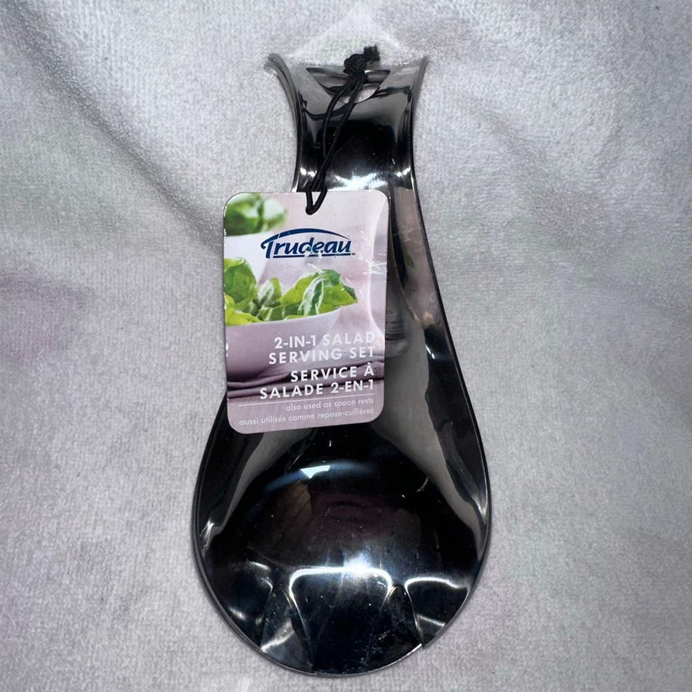 RARE HTF NOS 2012 Trudeau 2-IN-1 Stainless Steel Salad Serving Set / Spoon Rests